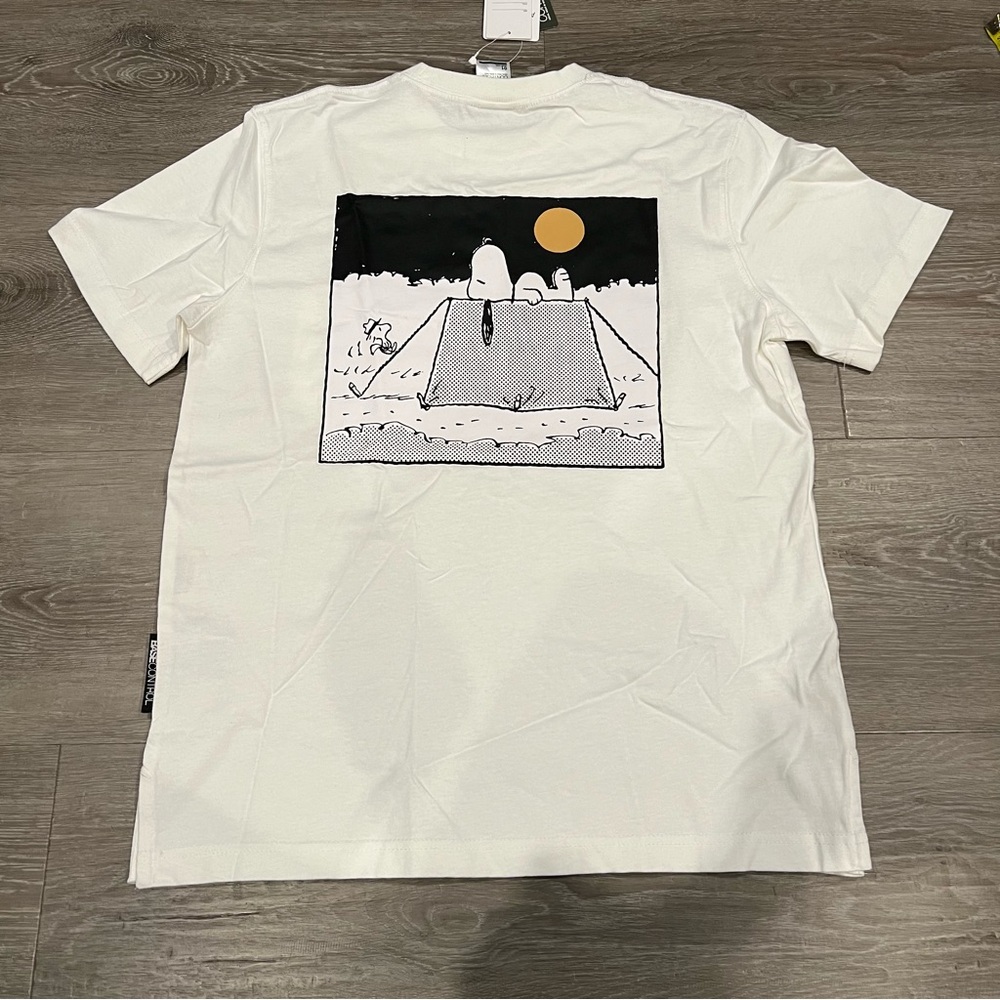 snoopy peanuts woodstock white short sleeve tee shirt